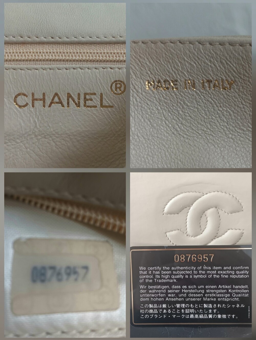 👜 Vintage Chanel 1988 Beige Lambskin CC Stitch Small Flap Shoulder Bag - Picture 12 of 17